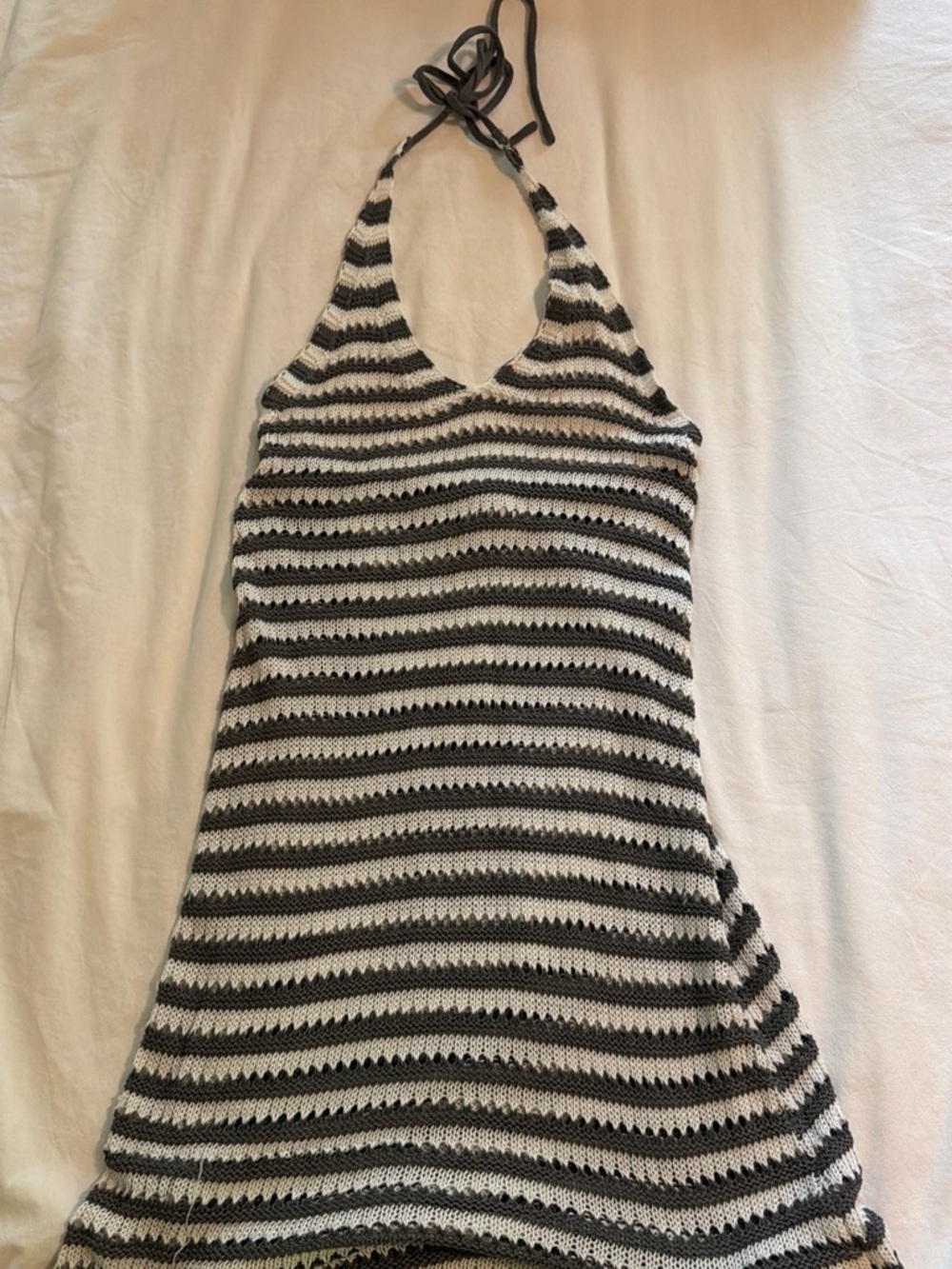 Princess Polly Black and White Striped Crochet Halter Cover-Up